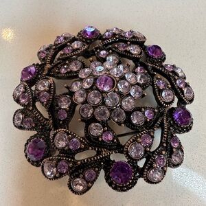 Vintage Brooch Purple Amethyst Color Glass Rhinestones